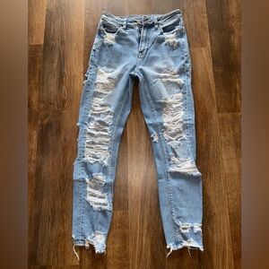 American Eagle Light Blue Distressed Skinny Mom Jeans